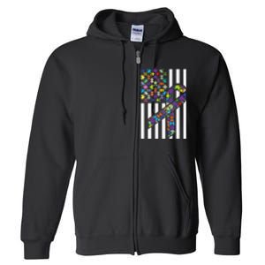 Autism Awareness US Flag Puzzle Disability Week Gift Full Zip Hoodie