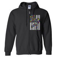 Autism Awareness US Flag Puzzle Disability Week Gift Full Zip Hoodie