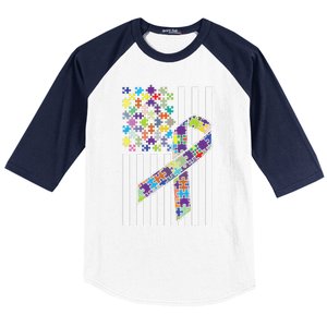 Autism Awareness US Flag Puzzle Disability Week Gift Baseball Sleeve Shirt