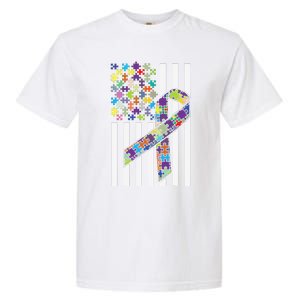 Autism Awareness US Flag Puzzle Disability Week Gift Garment-Dyed Heavyweight T-Shirt