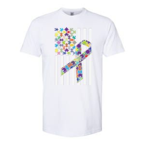 Autism Awareness US Flag Puzzle Disability Week Gift Softstyle CVC T-Shirt