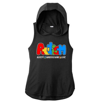 Autism Accept Understand Love Awareness Ladies PosiCharge Tri-Blend Wicking Draft Hoodie Tank