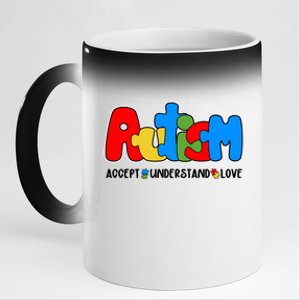 Autism Accept Understand Love Awareness 11oz Black Color Changing Mug