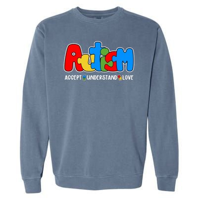 Autism Accept Understand Love Awareness Garment-Dyed Sweatshirt