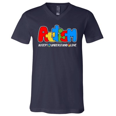 Autism Accept Understand Love Awareness V-Neck T-Shirt