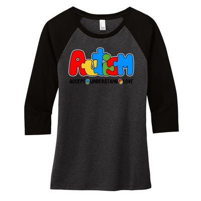 Autism Accept Understand Love Awareness Women's Tri-Blend 3/4-Sleeve Raglan Shirt