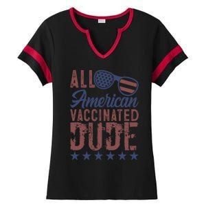 All American Vaccinated Dude 4th Of July Patriotic Idea Great Gift Ladies Halftime Notch Neck Tee