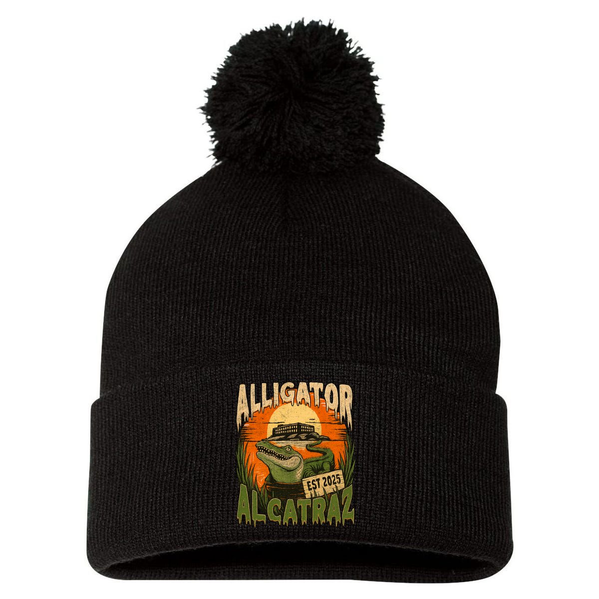 Alligator Alcatraz Vintage Gator Est 2025 Pom Pom 12in Knit Beanie