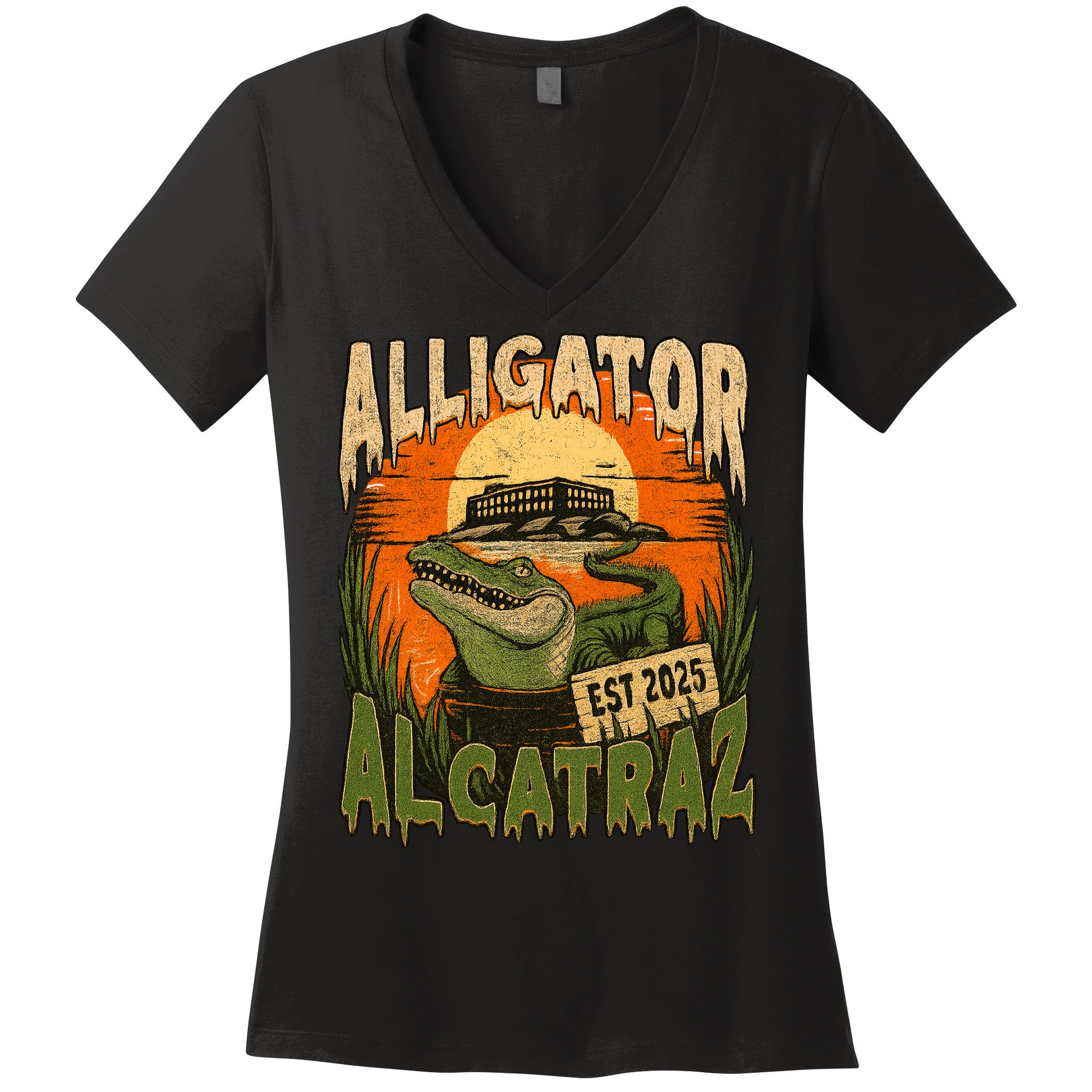Alligator Alcatraz Vintage Gator Est 2025 Women's V-Neck T-Shirt