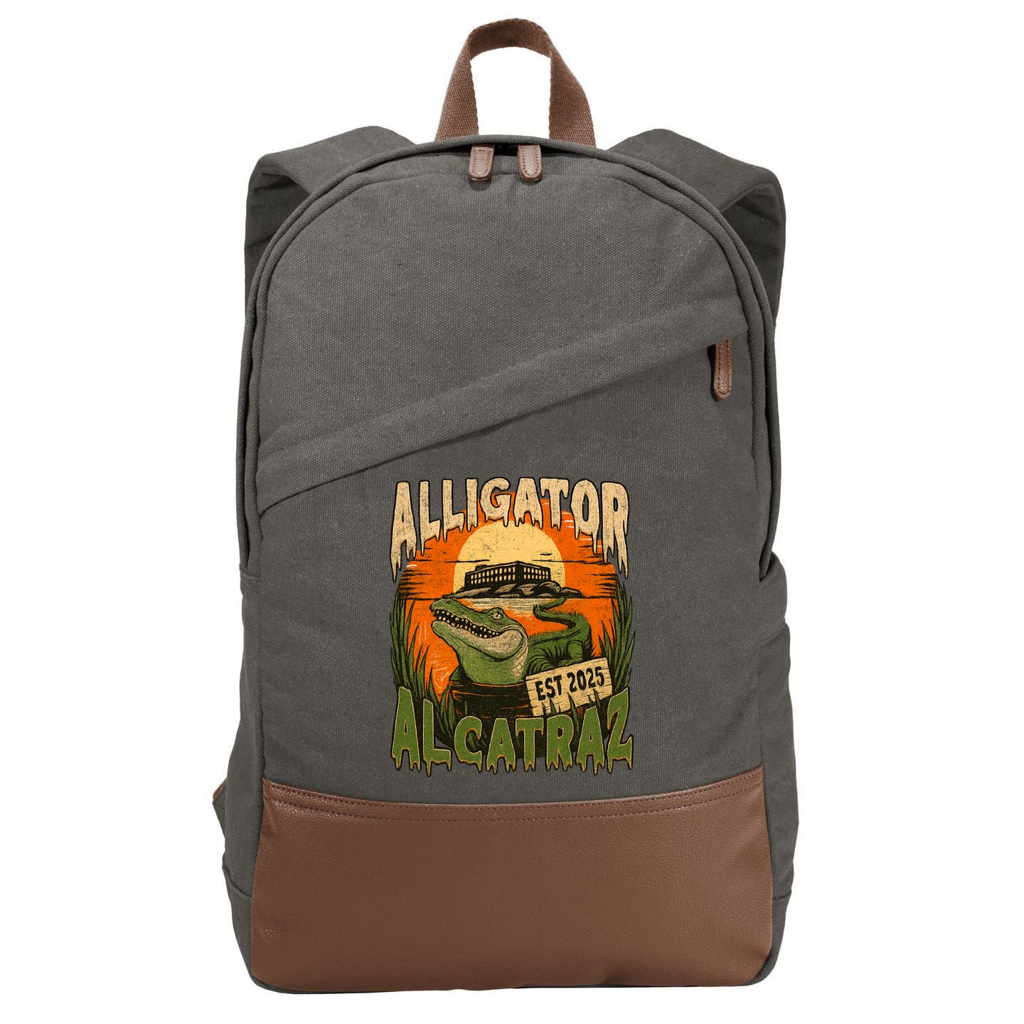 Alligator Alcatraz Vintage Gator Est 2025 Cotton Canvas Backpack