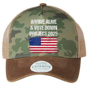 Arrive Alive Vote Down Project 2025 American Flag Democracy Legacy Tie Dye Trucker Hat