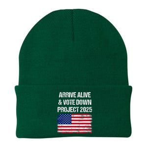 Arrive Alive Vote Down Project 2025 American Flag Democracy Knit Cap Winter Beanie