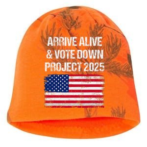 Arrive Alive Vote Down Project 2025 American Flag Democracy Kati - Camo Knit Beanie