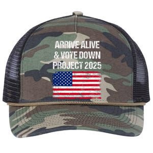 Arrive Alive Vote Down Project 2025 American Flag Democracy Retro Rope Trucker Hat Cap