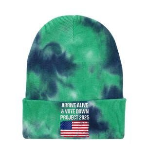 Arrive Alive Vote Down Project 2025 American Flag Democracy Tie Dye 12in Knit Beanie