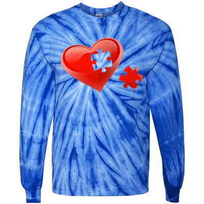 Autism Awareness Valentines Day Love Heart Puzzle Piece Gift Tie-Dye Long Sleeve Shirt