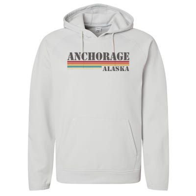 Anchorage Alaska Vintage Retro Stripes Classic Performance Fleece Hoodie