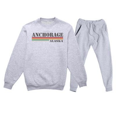 Anchorage Alaska Vintage Retro Stripes Classic Premium Crewneck Sweatsuit Set