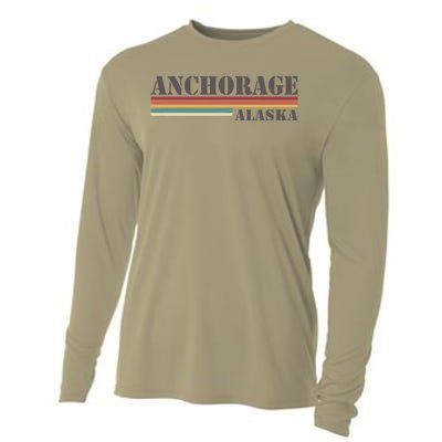 Anchorage Alaska Vintage Retro Stripes Classic Cooling Performance Long Sleeve Crew