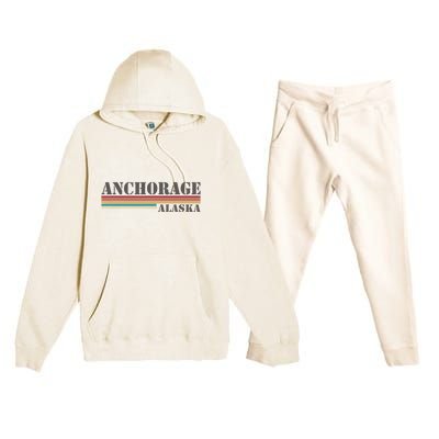 Anchorage Alaska Vintage Retro Stripes Classic Premium Hooded Sweatsuit Set