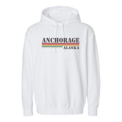 Anchorage Alaska Vintage Retro Stripes Classic Garment-Dyed Fleece Hoodie