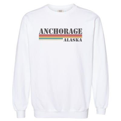 Anchorage Alaska Vintage Retro Stripes Classic Garment-Dyed Sweatshirt