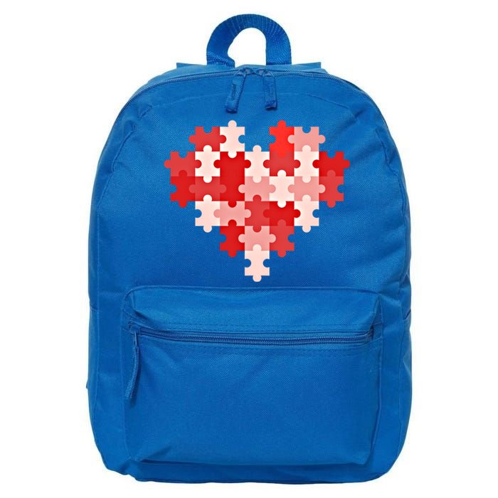 Autism Awareness Valentines Day Love Heart Puzzle Piece Gift 16 in Basic Backpack