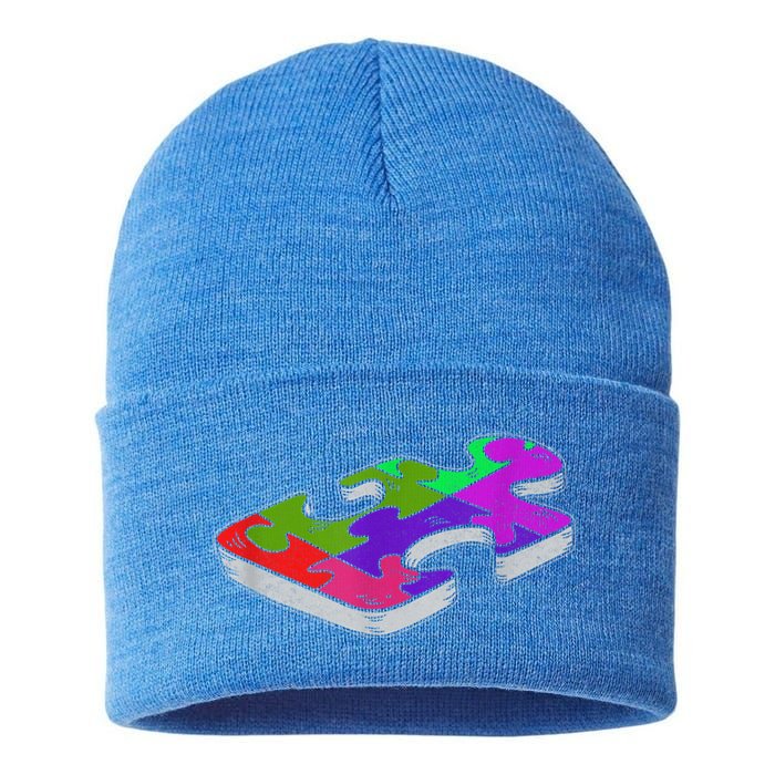 Autism Awareness Vintage Retro Piece  Wo kid boy Sustainable Knit Beanie