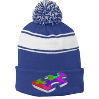 Autism Awareness Vintage Retro Piece  Wo kid boy Stripe Pom Pom Beanie