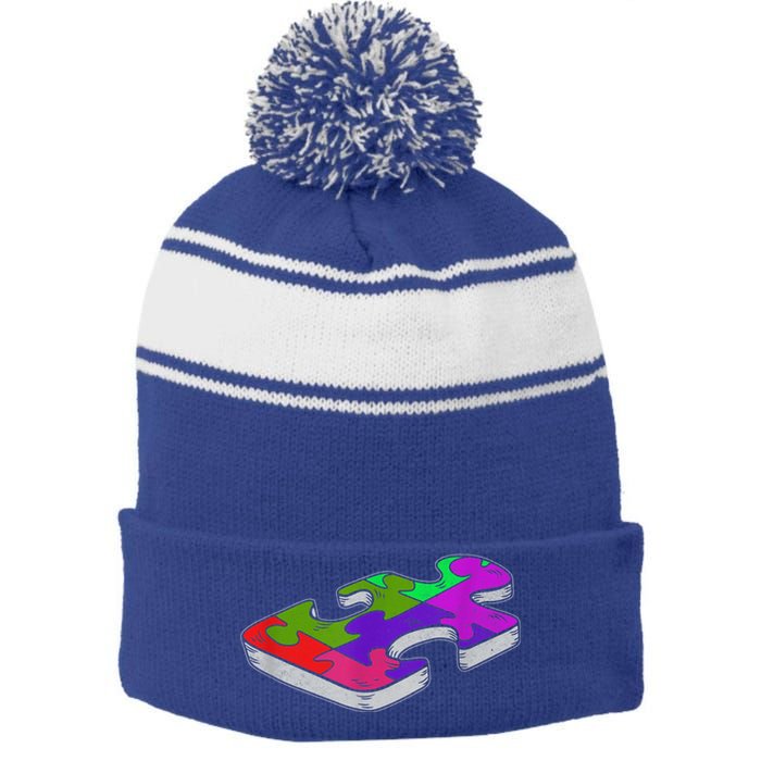 Autism Awareness Vintage Retro Piece  Wo kid boy Stripe Pom Pom Beanie