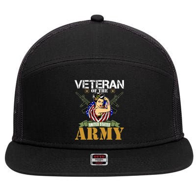 American Army Veteran Female U.S. Army Veteran Gifts 7 Panel Mesh Trucker Snapback Hat