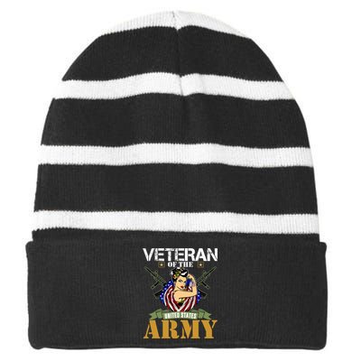 American Army Veteran Female U.S. Army Veteran Gifts Striped Beanie with Solid Band