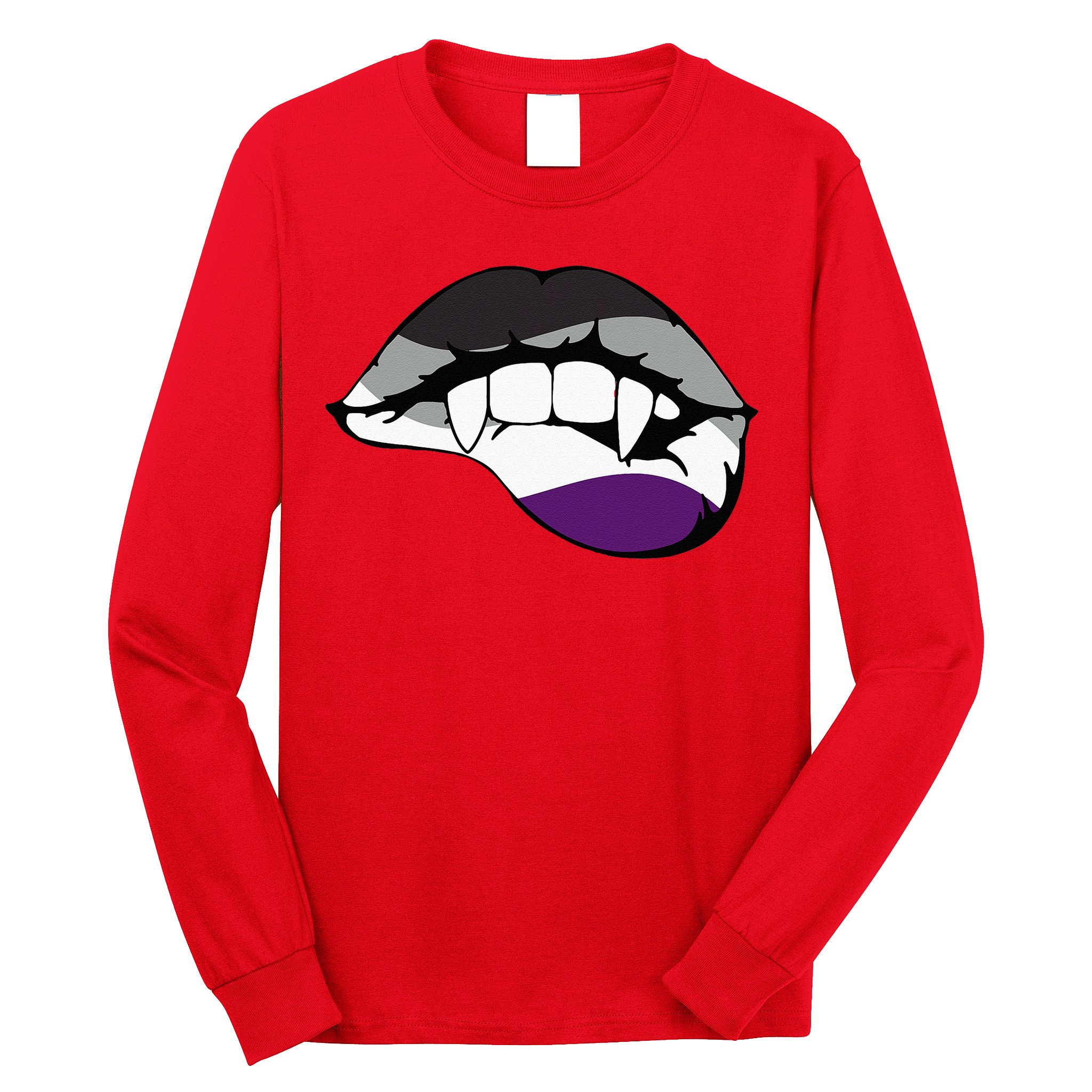 Asexual Ace Vampire Lips Fangs Costume Easy Halloween Gifts Long Sleeve Shirt