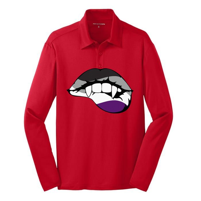 Asexual Ace Vampire Lips Fangs Costume Easy Halloween Gifts Silk Touch Performance Long Sleeve Polo