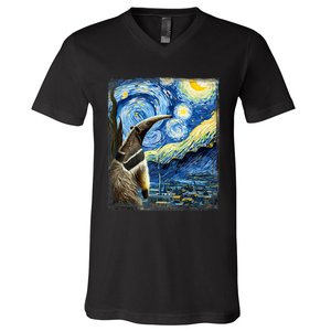 Artistic Anteater Van Gogh Style Starry Night Anteater V-Neck T-Shirt