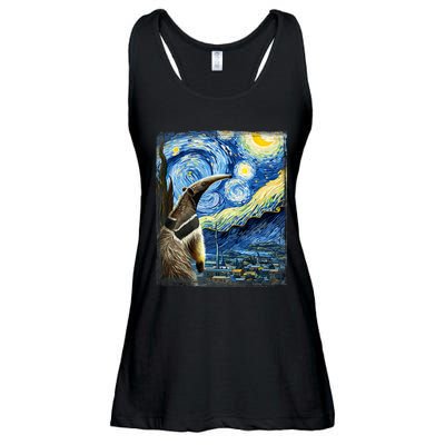 Artistic Anteater Van Gogh Style Starry Night Anteater Ladies Essential Flowy Tank