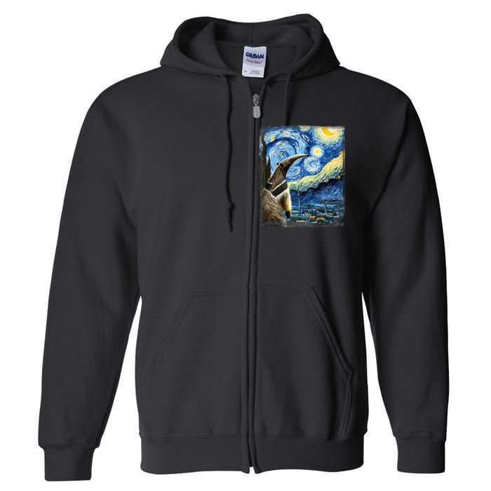 Artistic Anteater Van Gogh Style Starry Night Anteater Full Zip Hoodie