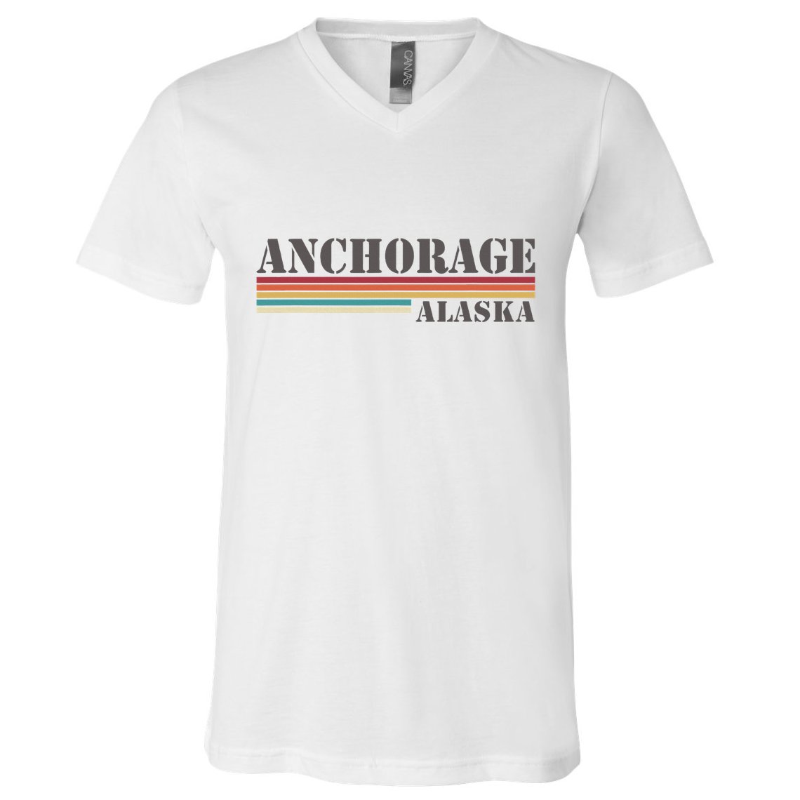 Anchorage Alaska Vintage Retro Stripes Classic V-Neck T-Shirt
