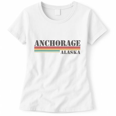 Anchorage Alaska Vintage Retro Stripes Classic Womens T-Shirt