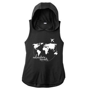 Adventure Awaits World Map for Travel Vacations Ladies PosiCharge Tri-Blend Wicking Draft Hoodie Tank