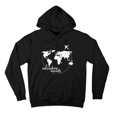 Adventure Awaits World Map for Travel Vacations Hoodie