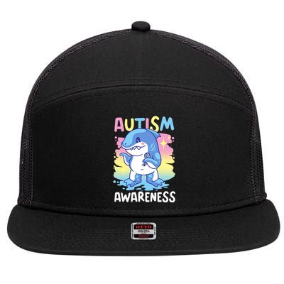 Autism Awareness With A Shark For Autism Gift 7 Panel Mesh Trucker Snapback Hat