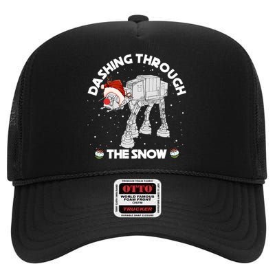 At At Walker Dashing Through The Snow Christmas Funny High Crown Mesh Back Trucker Hat