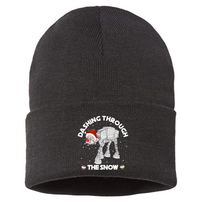 At At Walker Dashing Through The Snow Christmas Funny Sustainable Knit Beanie