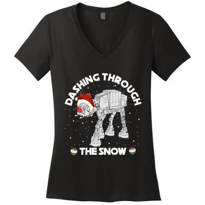 At At Walker Dashing Through The Snow Christmas Funny Women's V-Neck T-Shirt