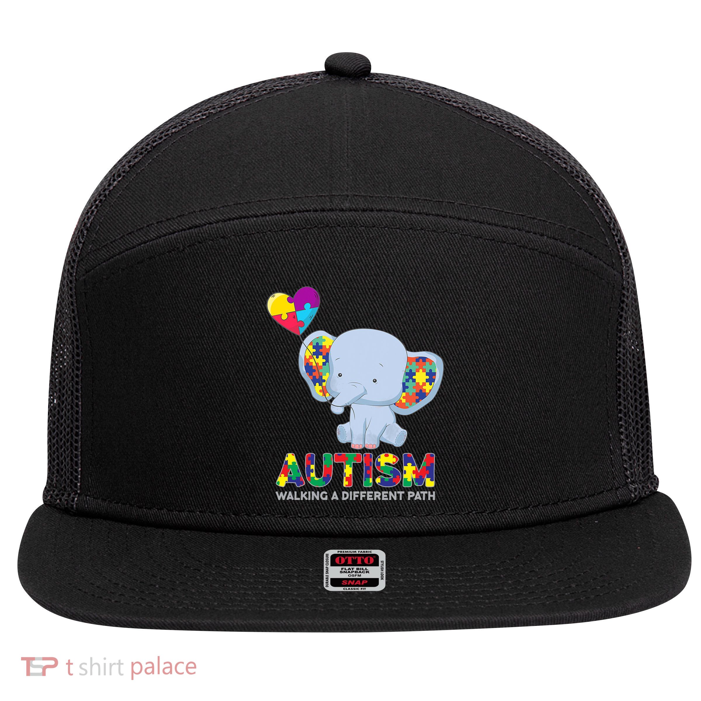 Autism Awareness Walking A Different Path Elephant 7 Panel Mesh Trucker Snapback Hat