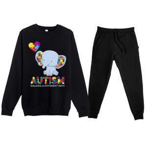 Autism Awareness Walking A Different Path Elephant Premium Crewneck Sweatsuit Set