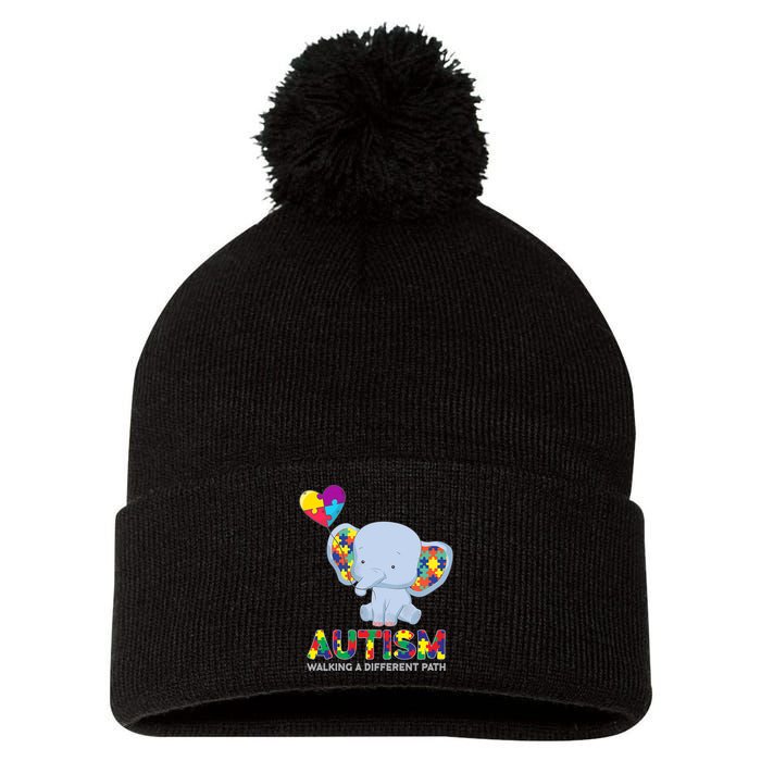 Autism Awareness Walking A Different Path Elephant Pom Pom 12in Knit Beanie