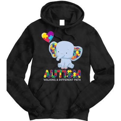 Autism Awareness Walking A Different Path Elephant Tie Dye Hoodie