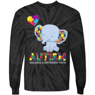 Autism Awareness Walking A Different Path Elephant Tie-Dye Long Sleeve Shirt